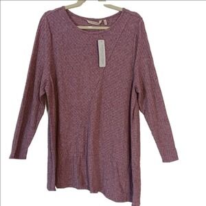 Soft Surroundings Tunic Top Women 1X Mauve Ribbed Knit Asymmetrical Seam 5GK93
